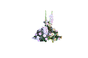 Blommor till begravning Södertälje - Beställ blommor till begravning - Låg dekoration med rosa och grönt