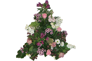 Blommor till begravning Södertälje - Beställ blommor till begravning - Stående sorgdekoration vitt rosa och lila