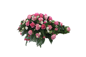 Blommor till begravning Södertälje - Beställ blommor till begravning - kistdekoration i rosa toner till begravning