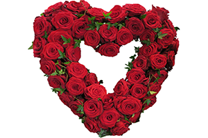 Blommor till begravning Södertälje - Beställ blommor till begravning - Öppet blomsterhjärta röda rosor